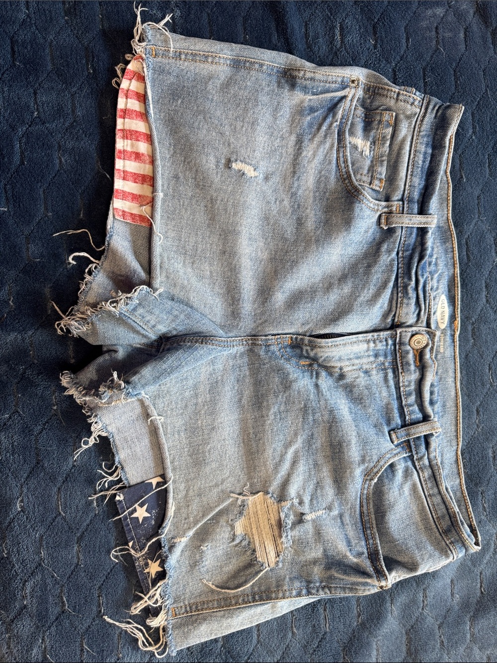 Old Navy Light Blue Distressed Jean Shorts with Flag Lining